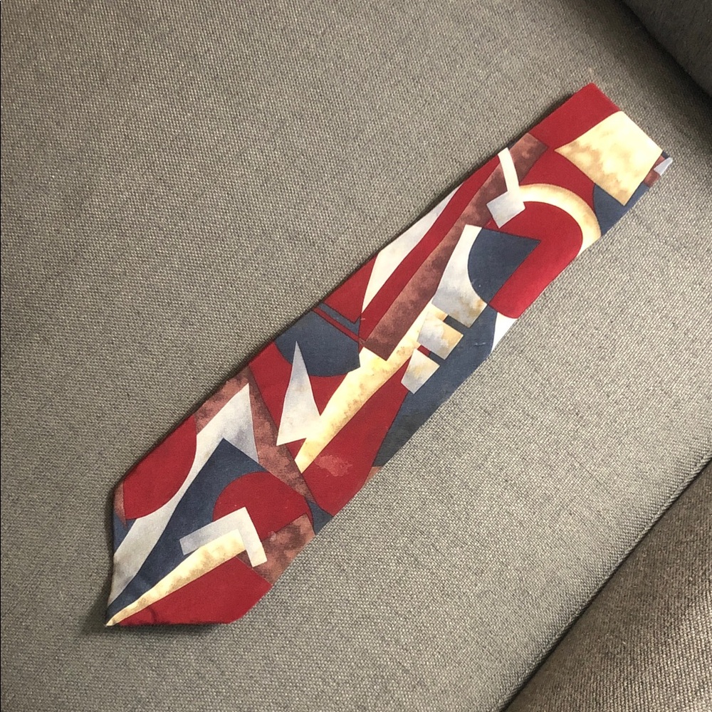 Pierre Cardin Geometric Red and Blue Silk Tie